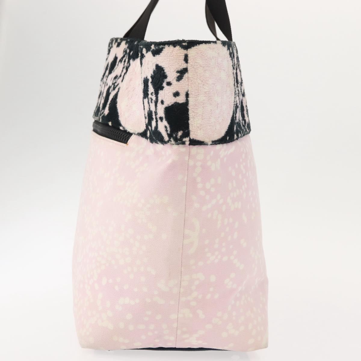 CHANEL High Summer Tote Bag Canvas Pink Silver CC Auth 151080