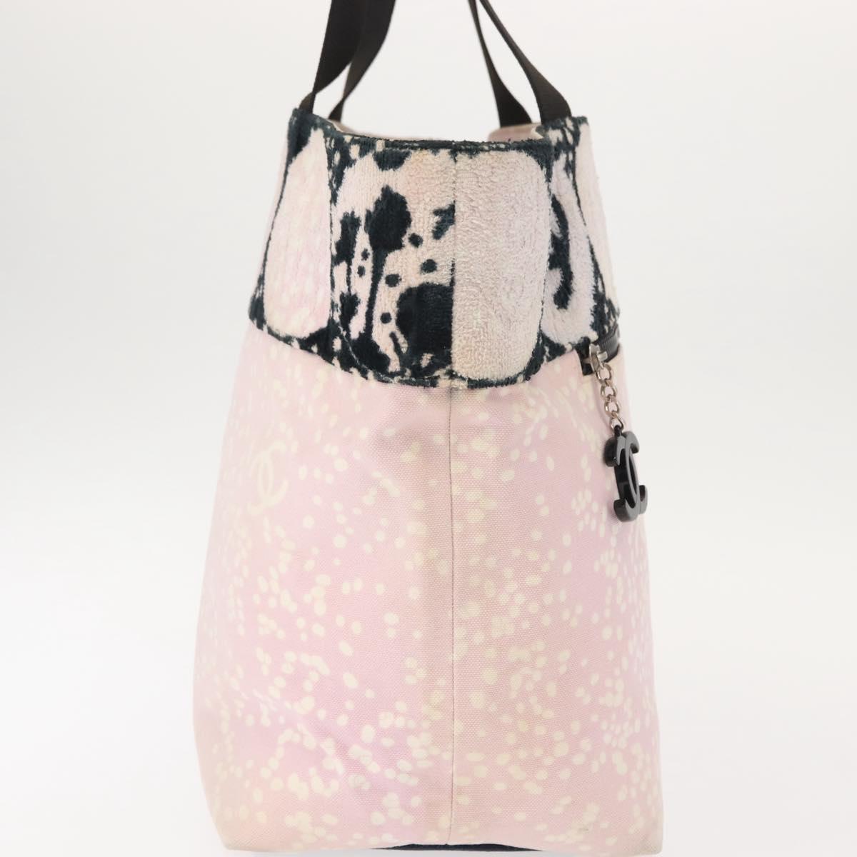 CHANEL High Summer Tote Bag Canvas Pink Silver CC Auth 151080