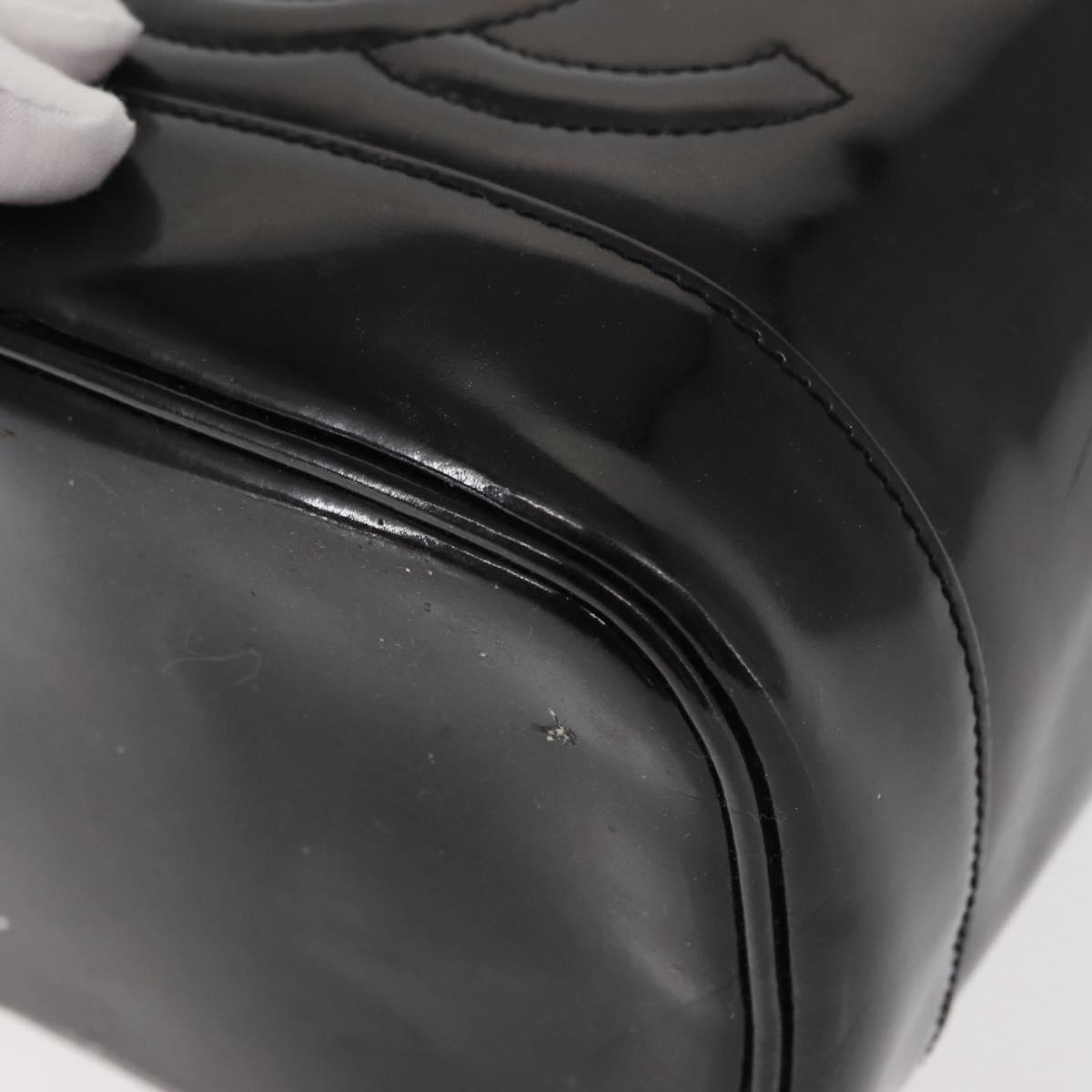 CHANEL COCO Mark Vanity Cosmetic Pouch Patent leather Black Gold CC Auth 151138