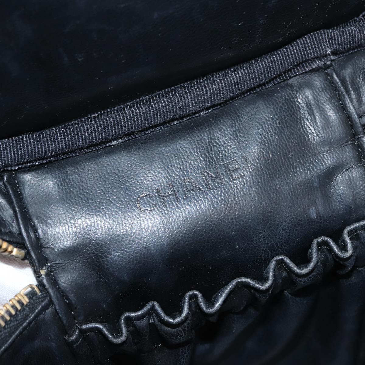 CHANEL COCO Mark Vanity Cosmetic Pouch Patent leather Black Gold CC Auth 151138