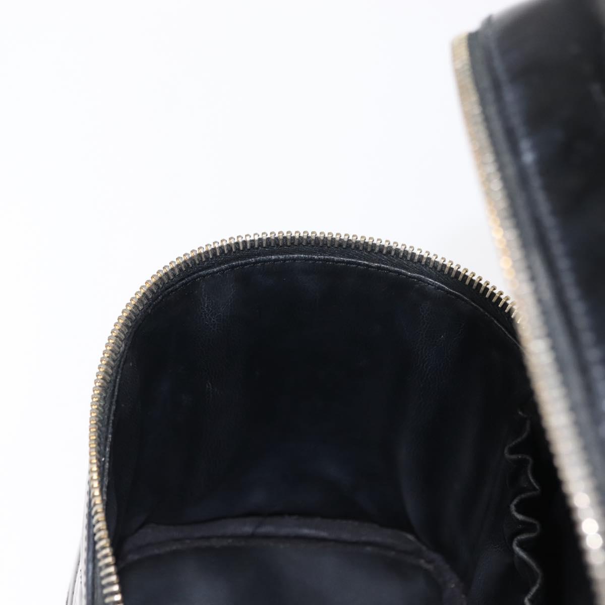 CHANEL COCO Mark Vanity Cosmetic Pouch Patent leather Black Gold CC Auth 151138