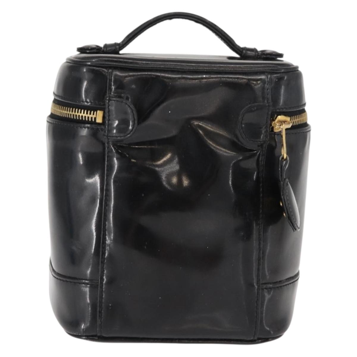 CHANEL COCO Mark Vanity Cosmetic Pouch Patent leather Black Gold CC Auth 151138