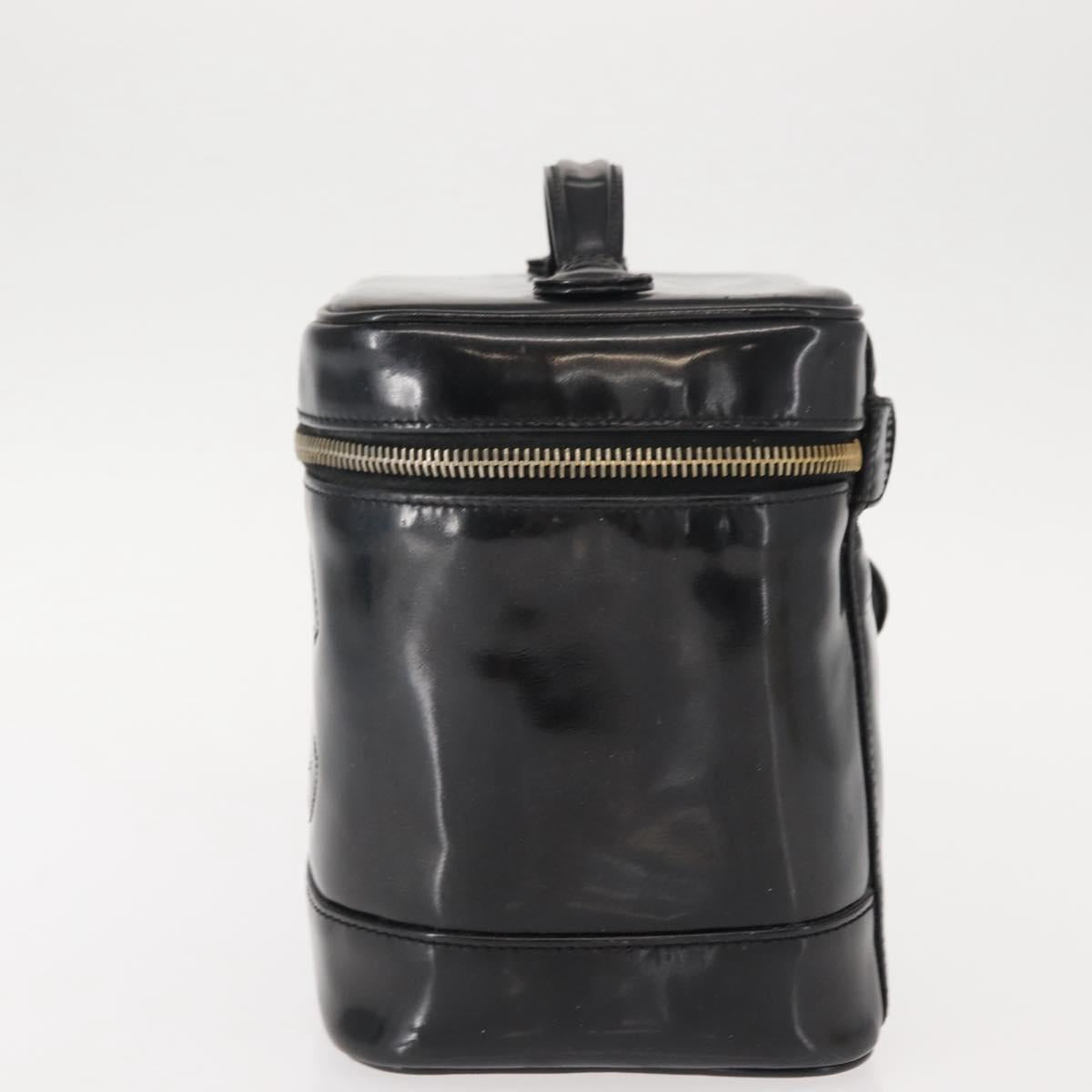 CHANEL COCO Mark Vanity Cosmetic Pouch Patent leather Black Gold CC Auth 151138