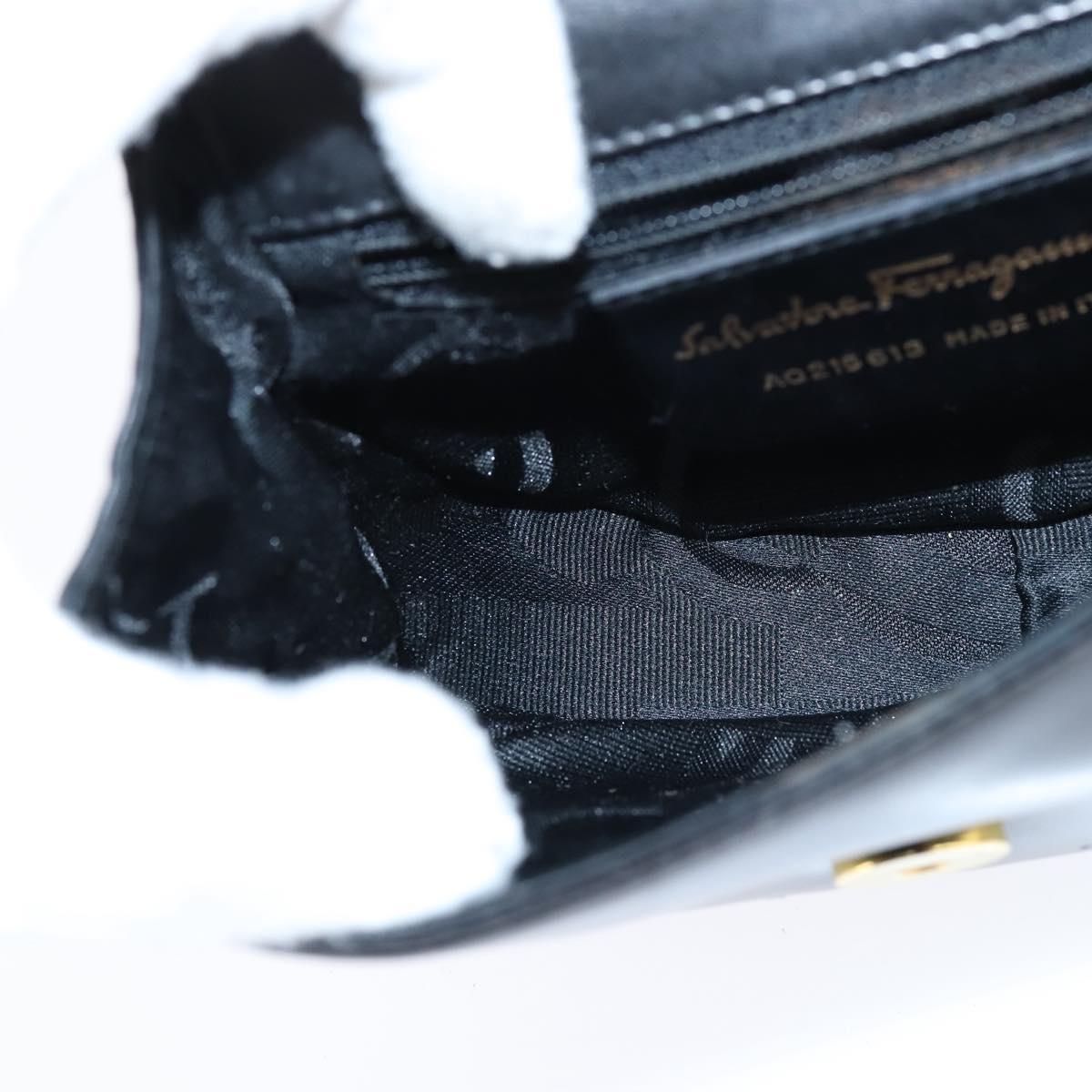 Salvatore Ferragamo Chain Gancini Shoulder Bag Leather Black Gold Auth 151140