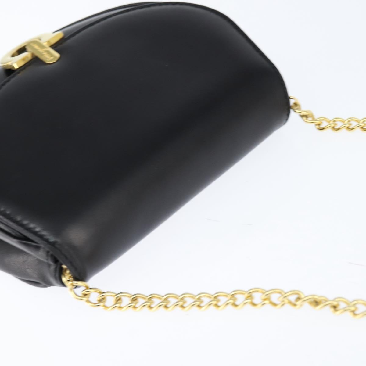 Salvatore Ferragamo Chain Gancini Shoulder Bag Leather Black Gold Auth 151140