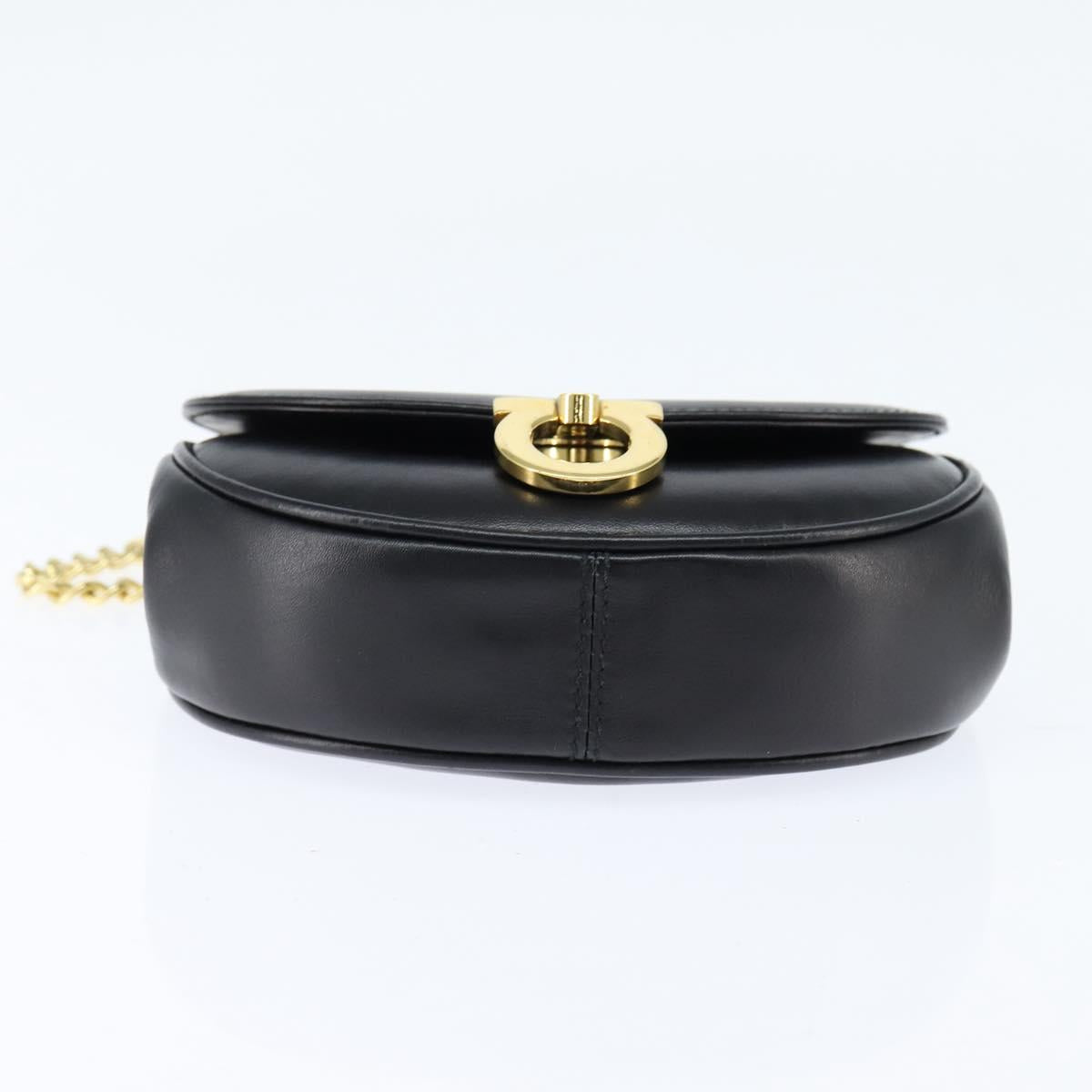 Salvatore Ferragamo Chain Gancini Shoulder Bag Leather Black Gold Auth 151140
