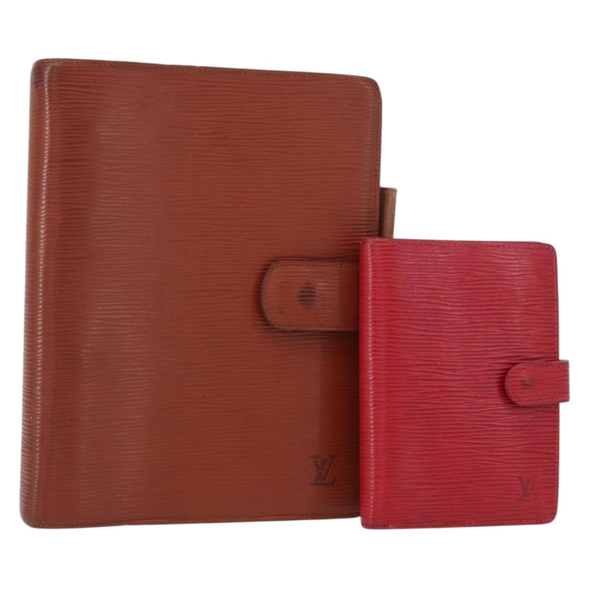 LOUIS VUITTON Epi Agenda Day Planner Cover 2 Set Red Brown LV Auth 151146