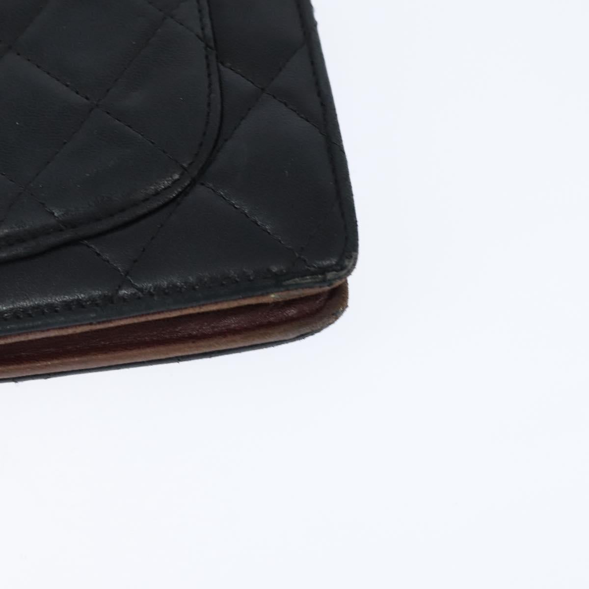 CHANEL Matelasse Long Wallet Lamb Skin Black Silver CC Auth 151173
