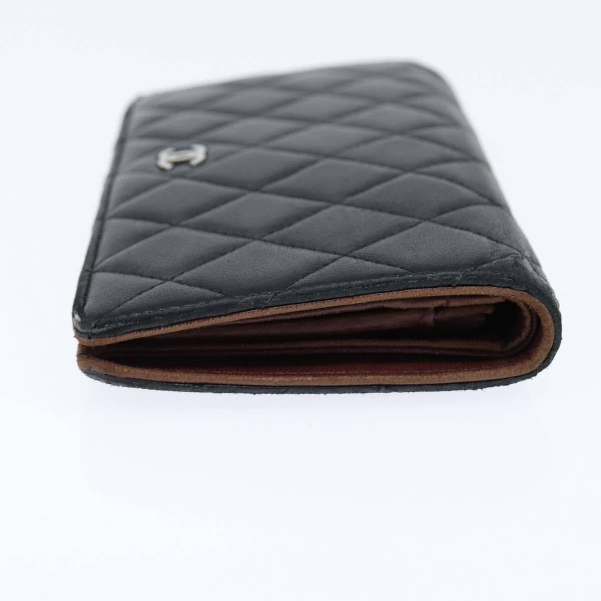 CHANEL Matelasse Long Wallet Lamb Skin Black Silver CC Auth 151173