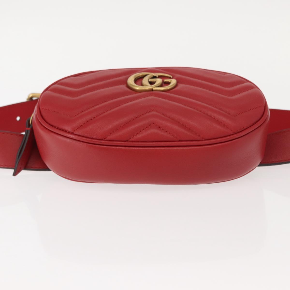GUCCI GG Marmont Waist Bag Leather Red Gold 476434 Auth 151177M