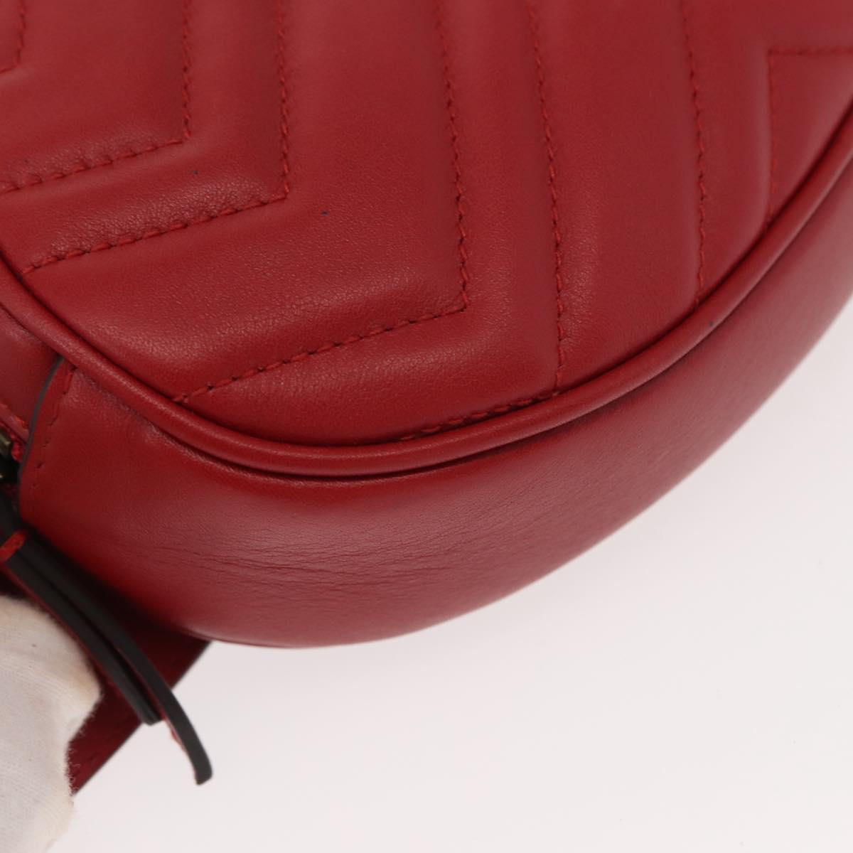 GUCCI GG Marmont Waist Bag Leather Red Gold 476434 Auth 151177M