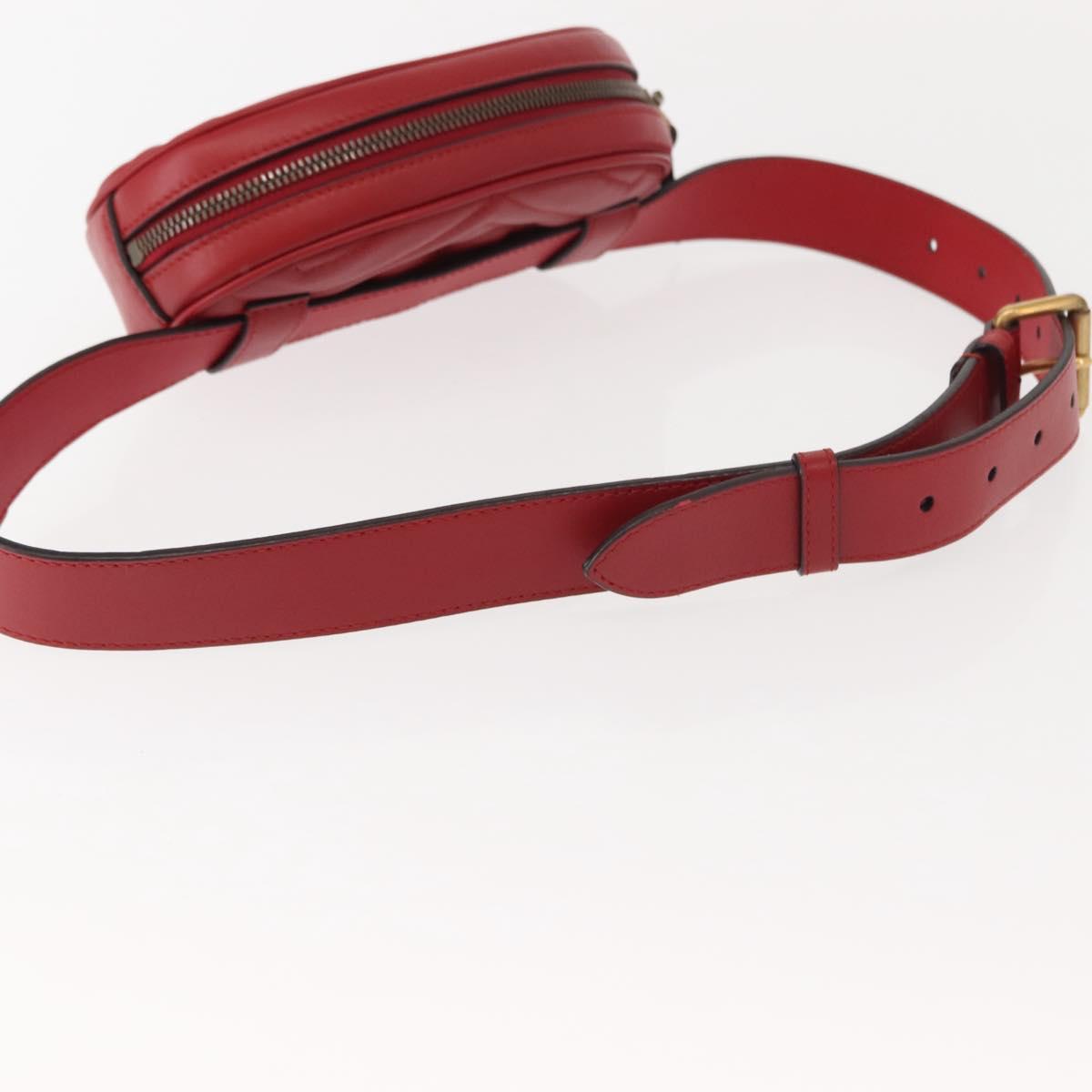 GUCCI GG Marmont Waist Bag Leather Red Gold 476434 Auth 151177M