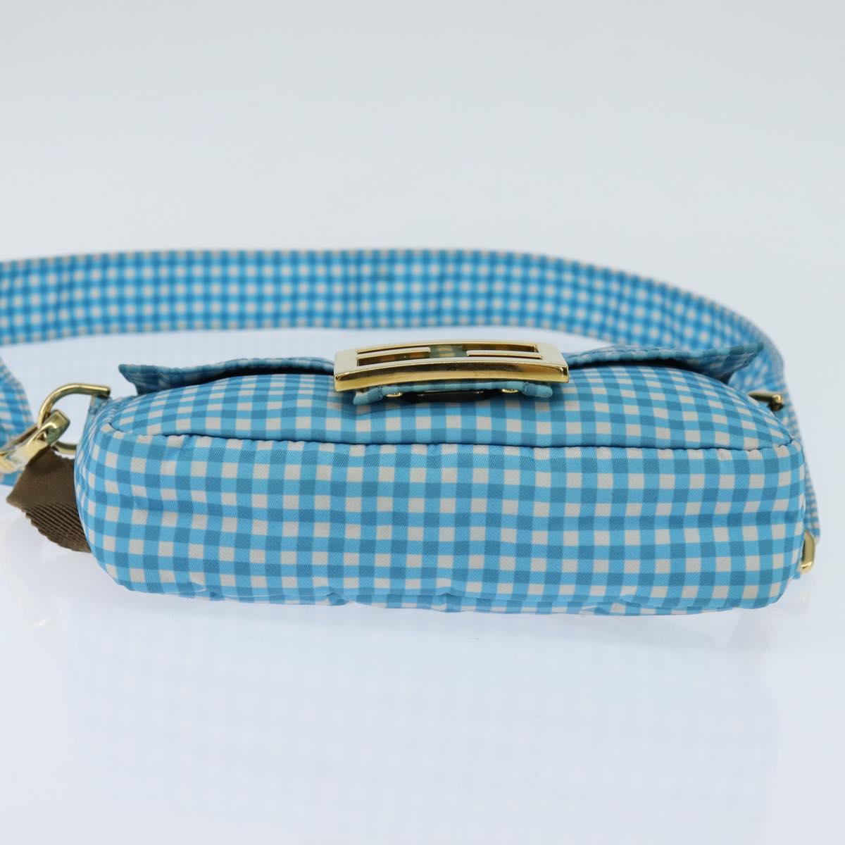 FENDI Mamma Baguette Shoulder Bag Nylon 2way Blue Gold Auth 151178