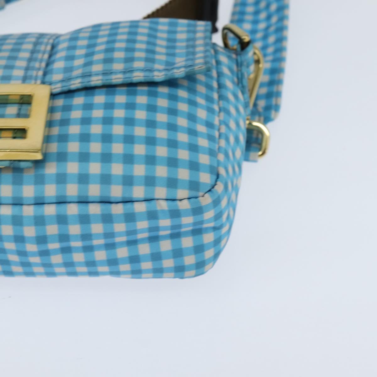 FENDI Mamma Baguette Shoulder Bag Nylon 2way Blue Gold Auth 151178