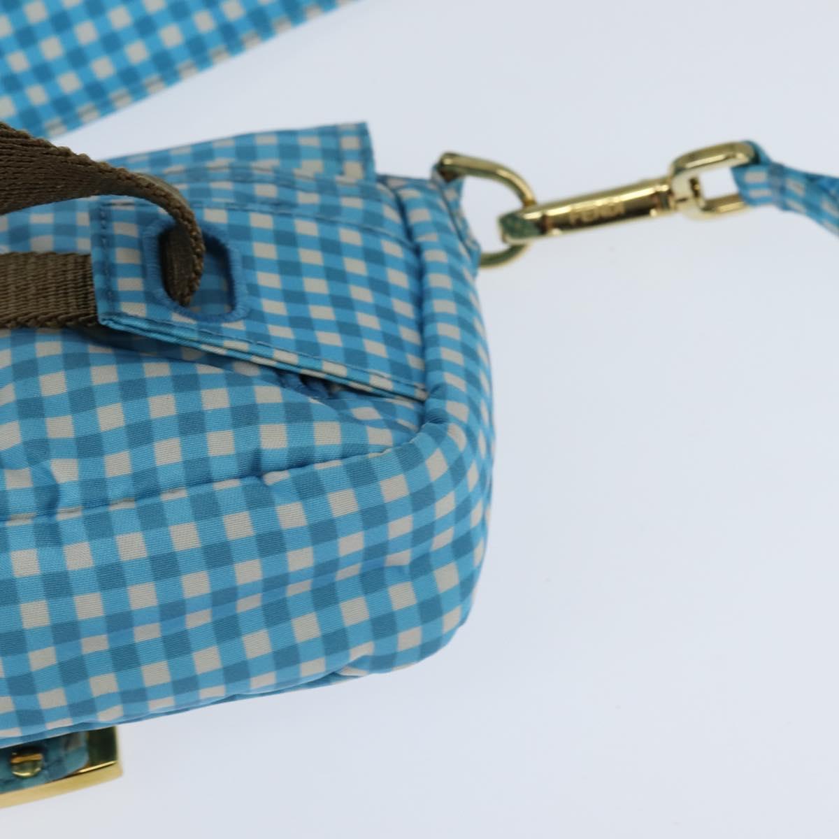 FENDI Mamma Baguette Shoulder Bag Nylon 2way Blue Gold Auth 151178