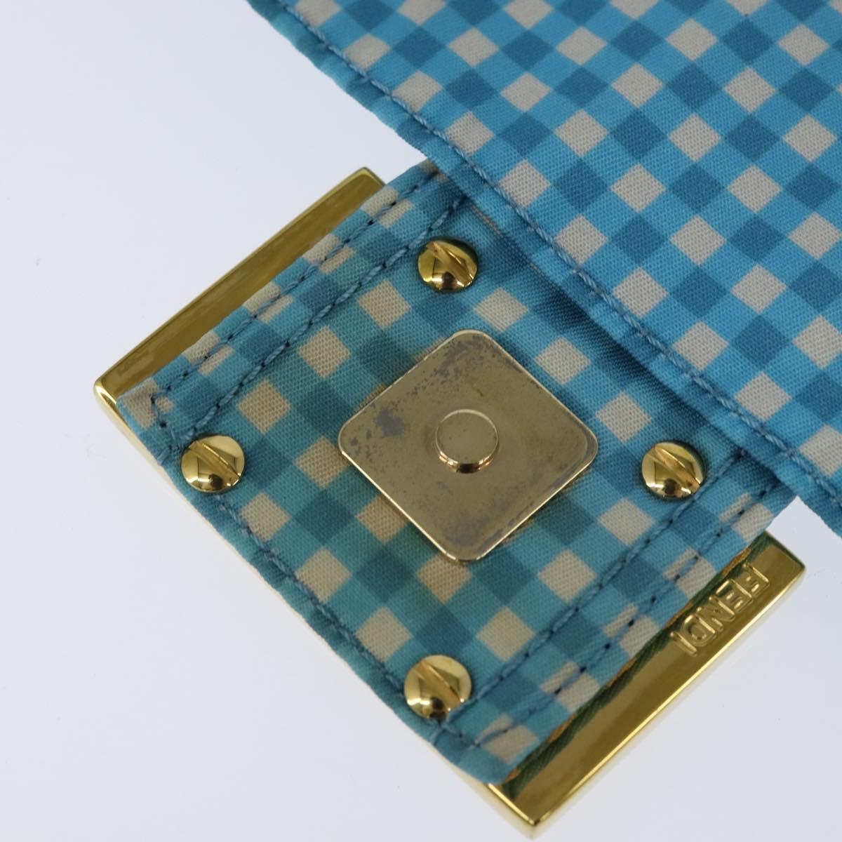 FENDI Mamma Baguette Shoulder Bag Nylon 2way Blue Gold Auth 151178