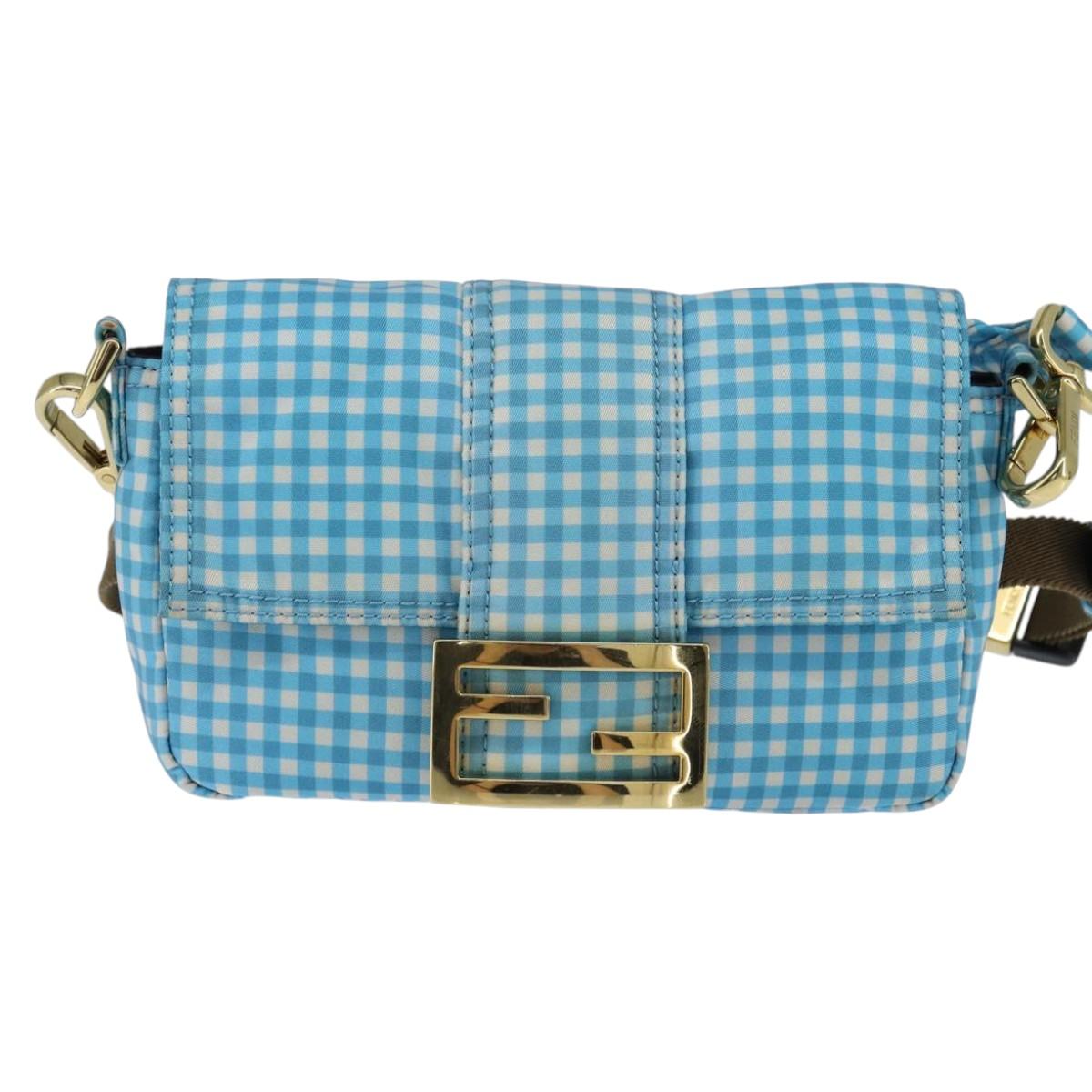 FENDI Mamma Baguette Shoulder Bag Nylon 2way Blue Gold Auth 151178