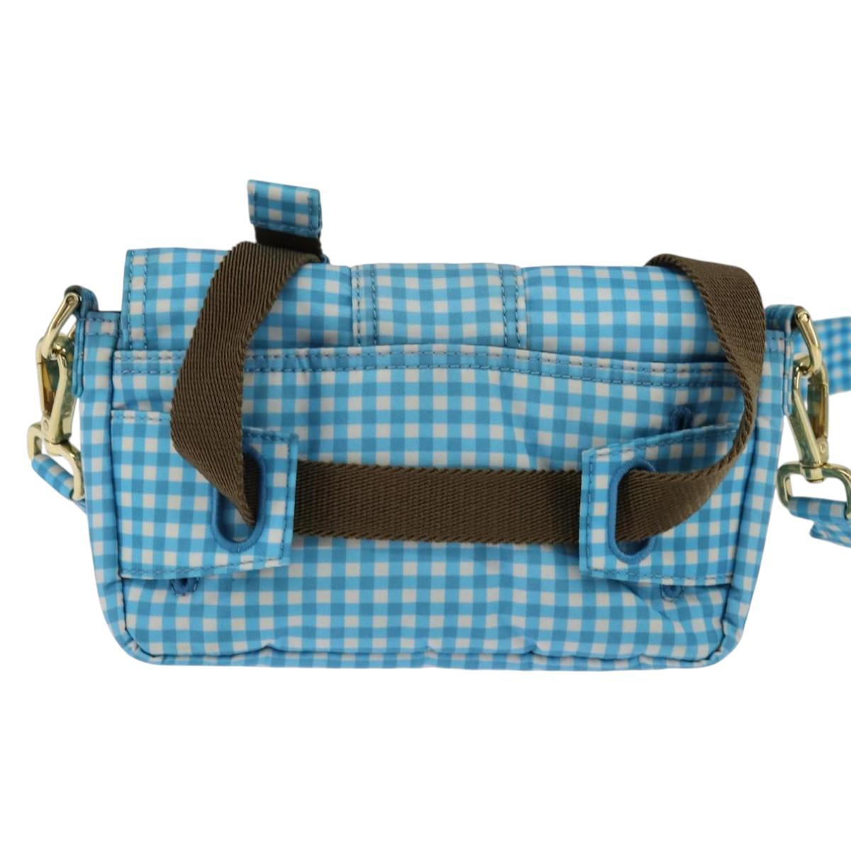 FENDI Mamma Baguette Shoulder Bag Nylon 2way Blue Gold Auth 151178