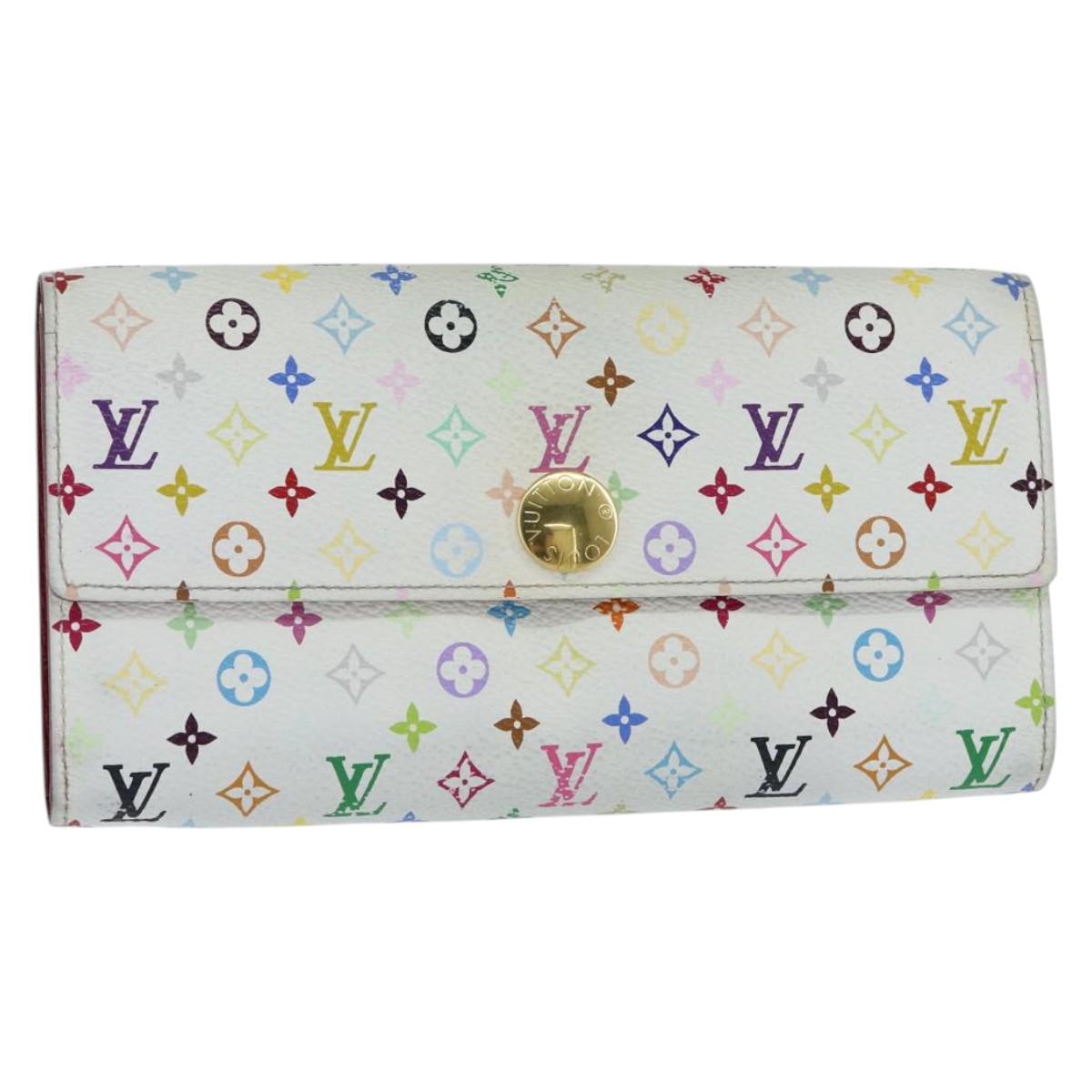 LOUIS VUITTON Multicolor Portefeuille Sarah Long White M93532 LV Auth 151180