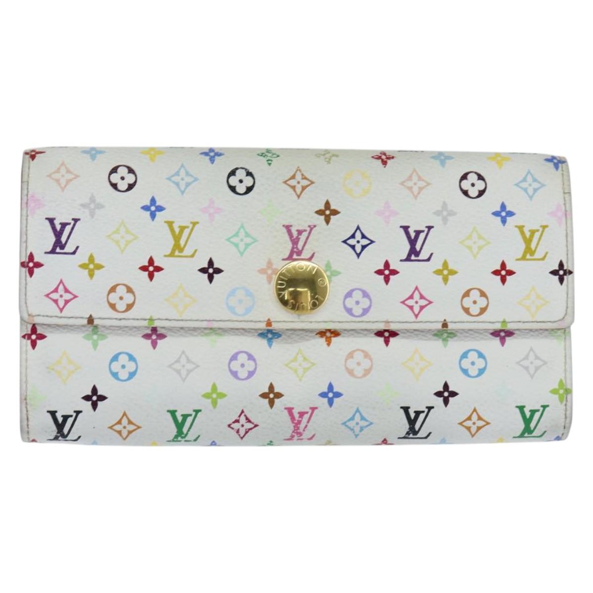 LOUIS VUITTON Multicolor Portefeuille Sarah Long White M93532 LV Auth 151180