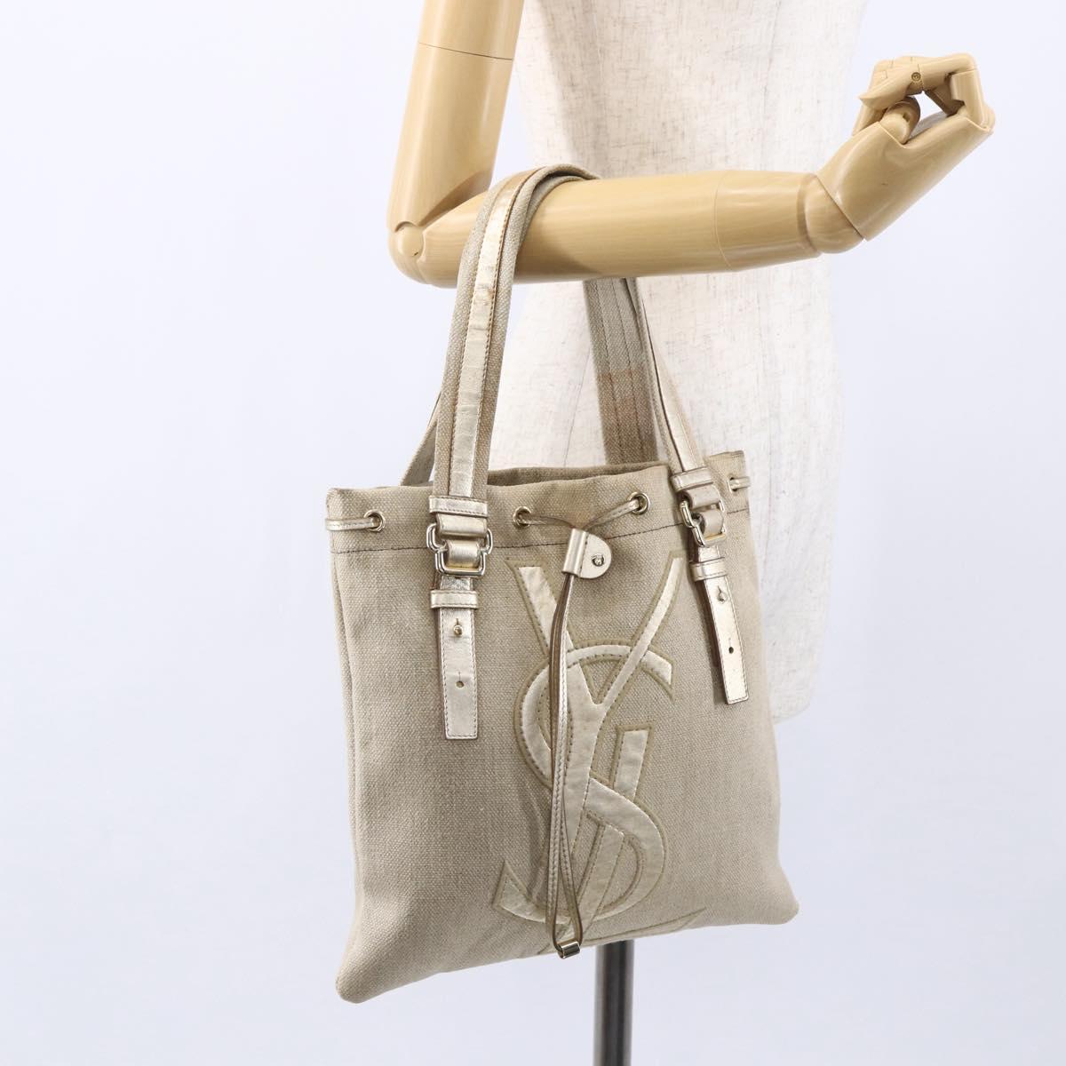 SAINT LAURENT Kahala Tote Bag Canvas Gold Tone 123435 Auth 151183