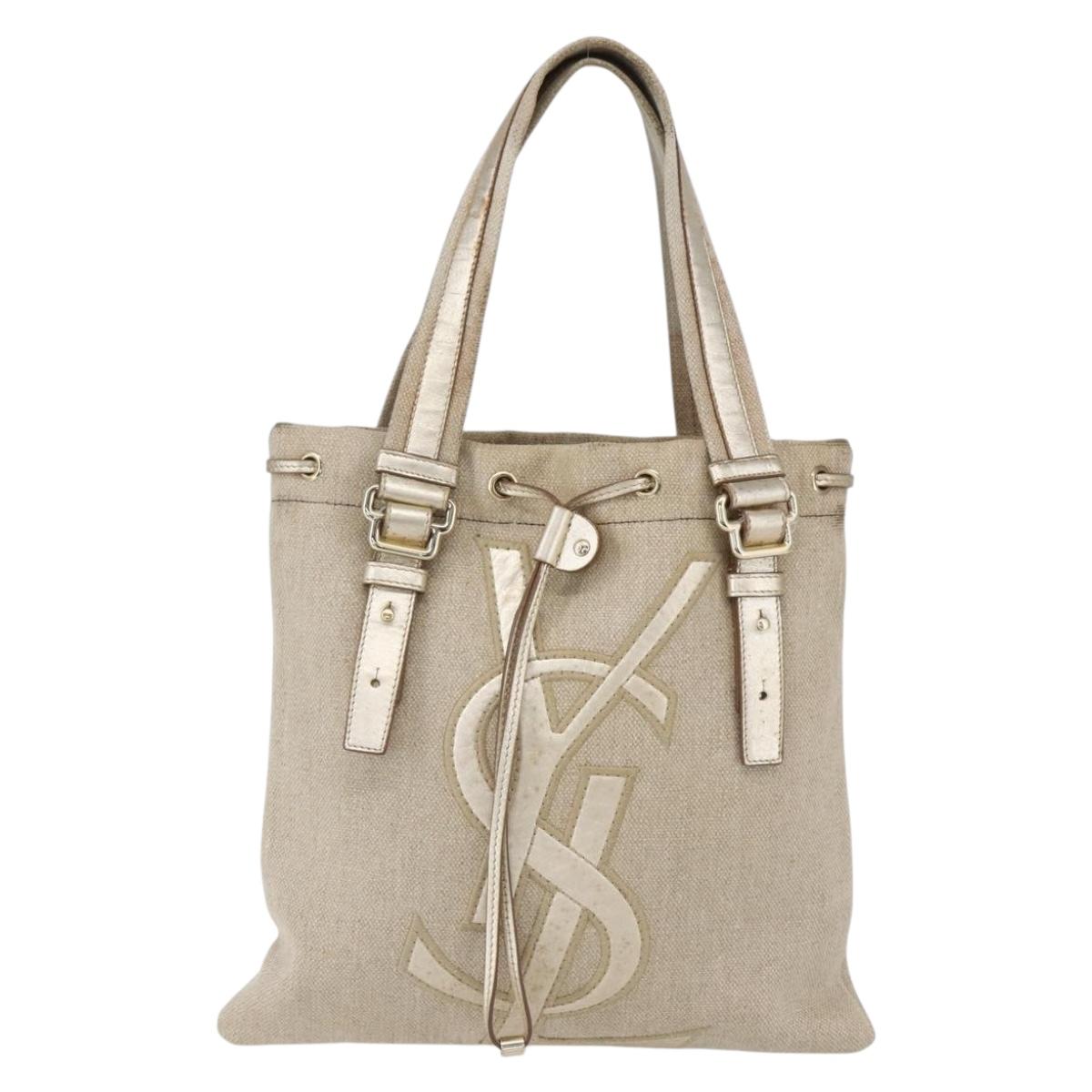SAINT LAURENT Kahala Tote Bag Canvas Gold Tone 123435 Auth 151183
