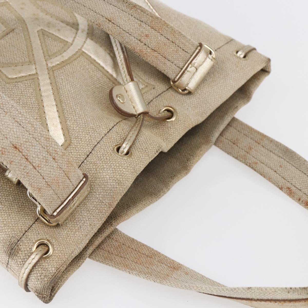 SAINT LAURENT Kahala Tote Bag Canvas Gold Tone 123435 Auth 151183