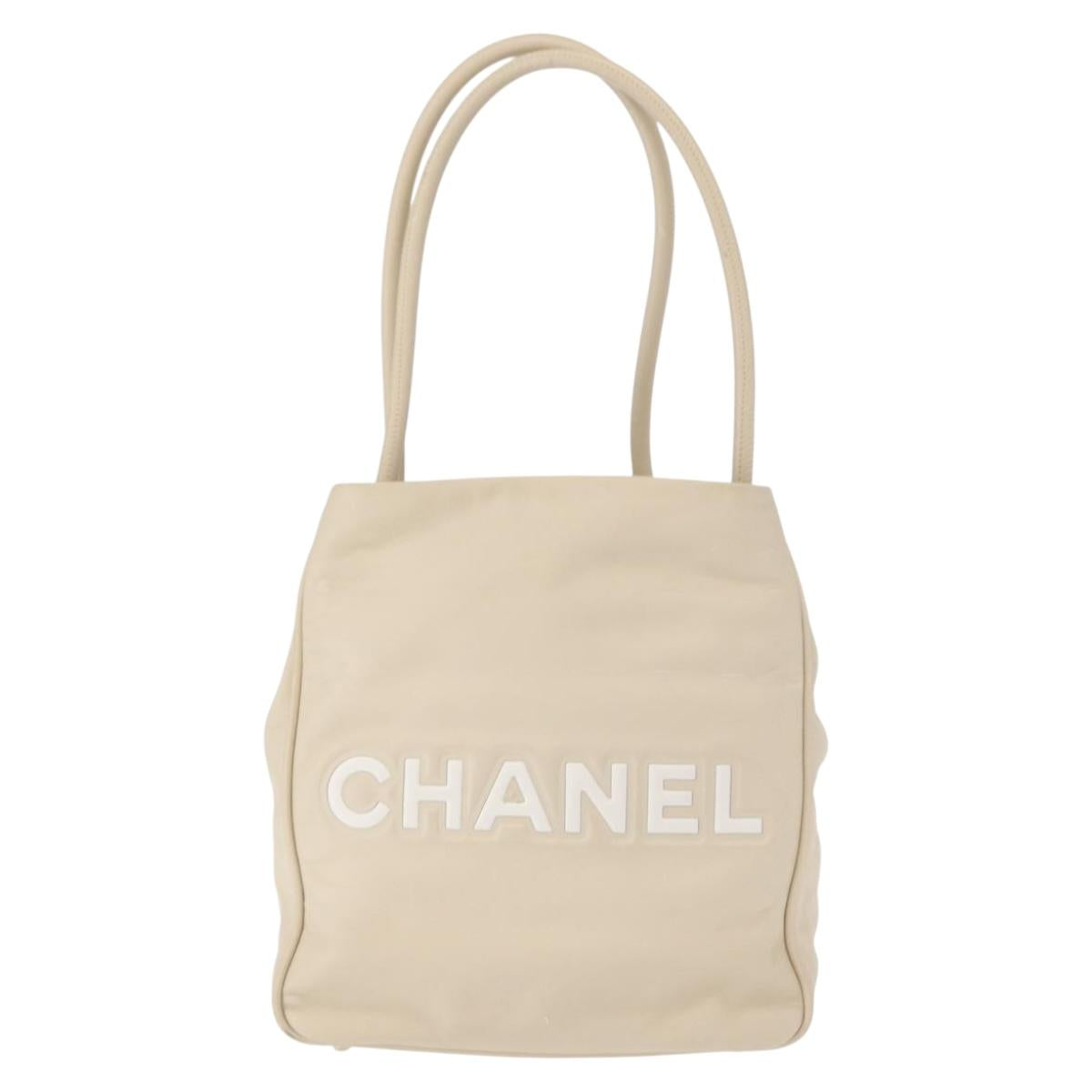 CHANEL Camelia Tote Bag Leather Ivory Gold CC Auth 151193V