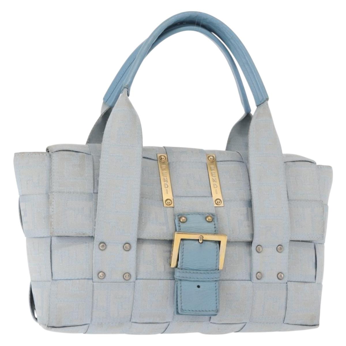 FENDI Zucca Canvas Hand Bag Light Blue Gold Auth 151194V