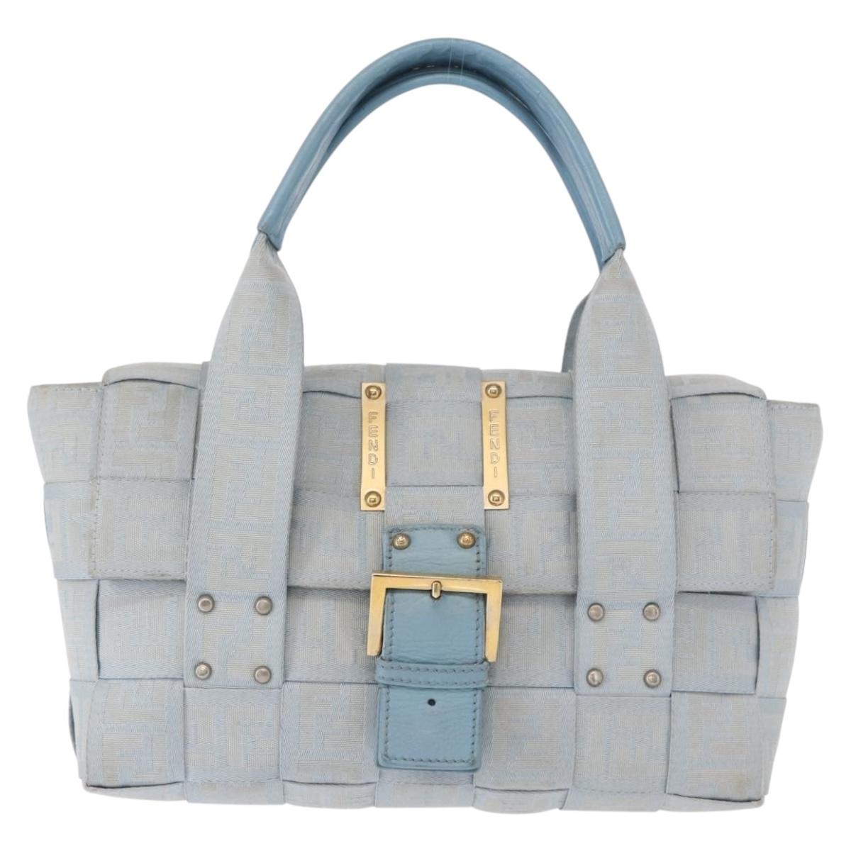 FENDI Zucca Canvas Hand Bag Light Blue Gold Auth 151194V