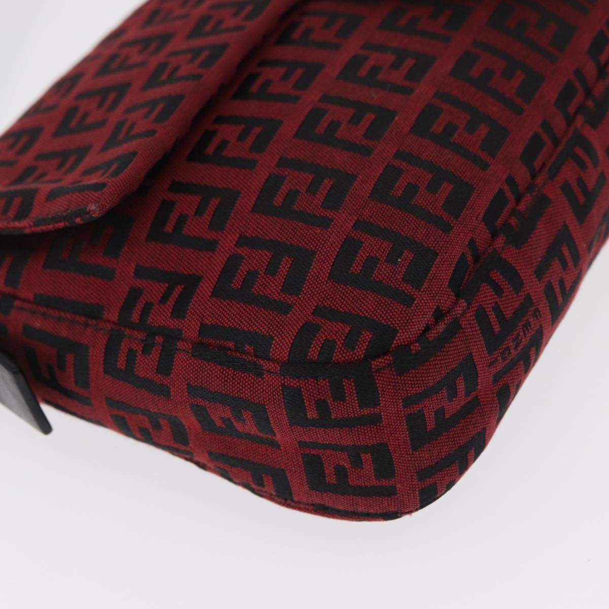 FENDI Zucchino Canvas Mamma Baguette Shoulder Bag Red Silver Auth 151195SAM