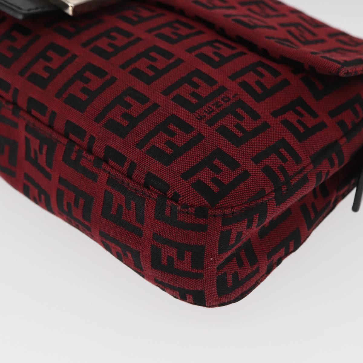 FENDI Zucchino Canvas Mamma Baguette Shoulder Bag Red Silver Auth 151195SAM