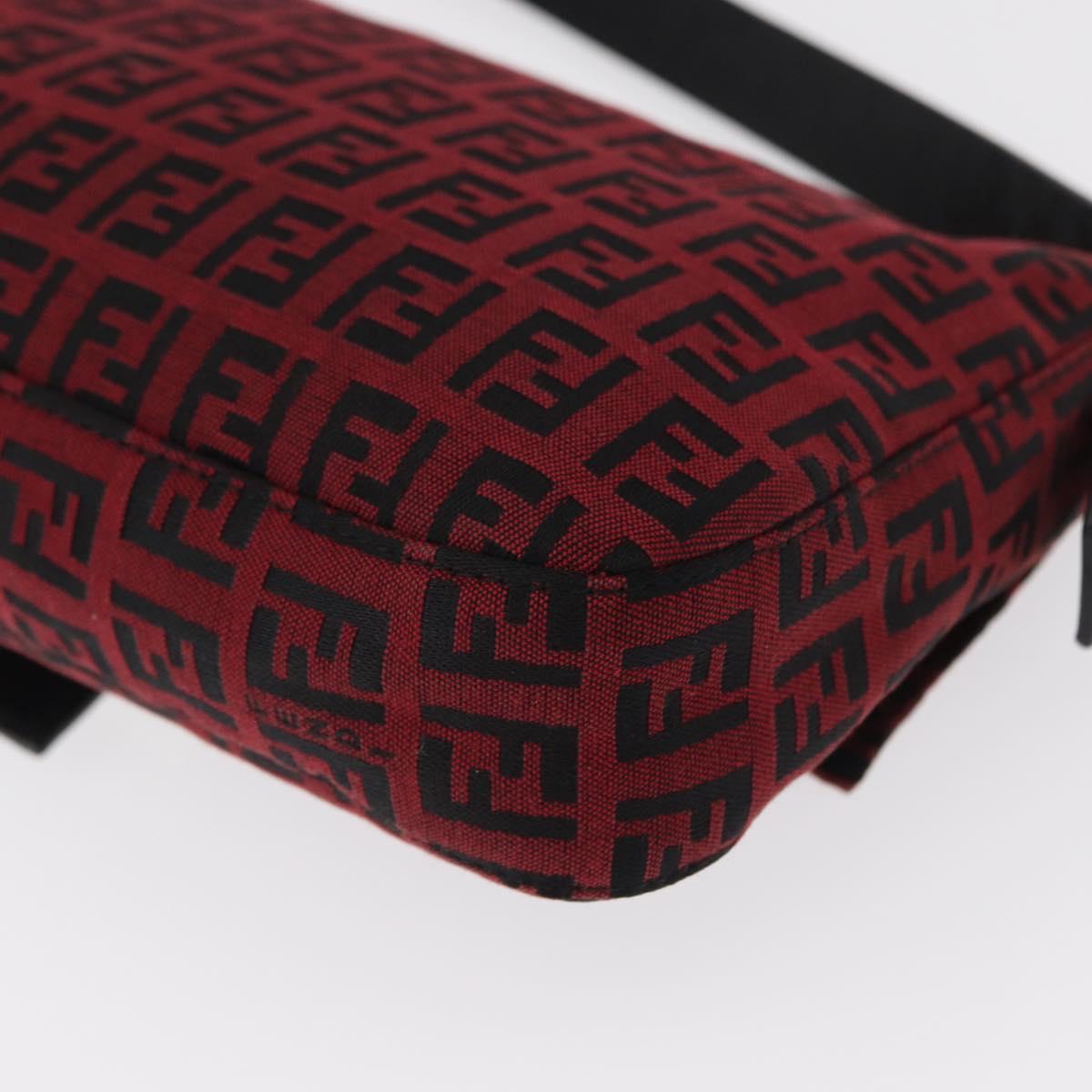 FENDI Zucchino Canvas Mamma Baguette Shoulder Bag Red Silver Auth 151195SAM