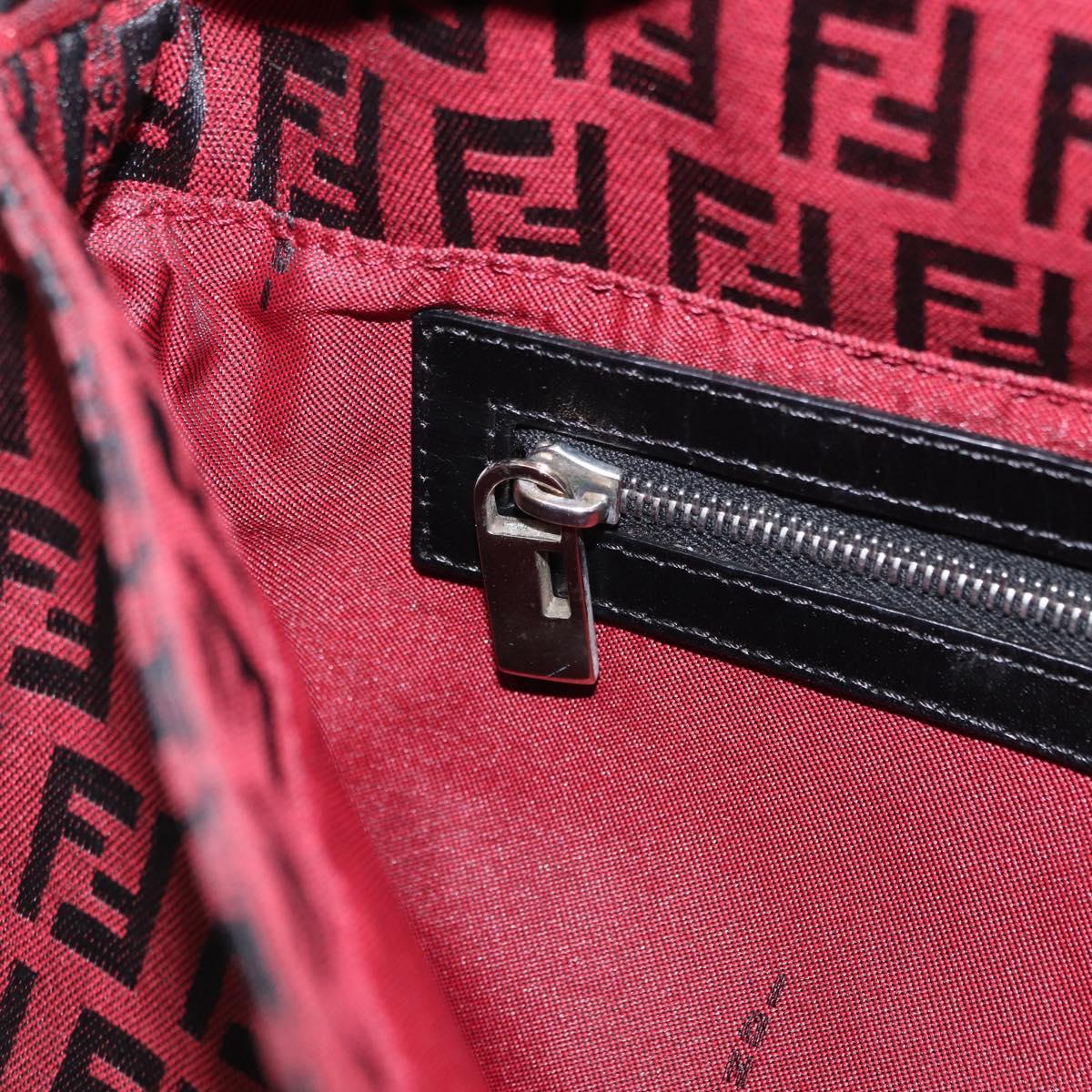 FENDI Zucchino Canvas Mamma Baguette Shoulder Bag Red Silver Auth 151195SAM
