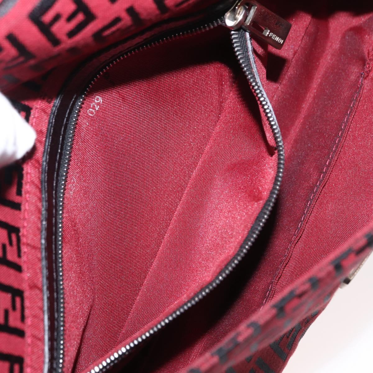 FENDI Zucchino Canvas Mamma Baguette Shoulder Bag Red Silver Auth 151195SAM
