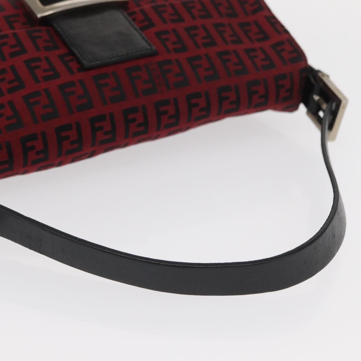 FENDI Zucchino Canvas Mamma Baguette Shoulder Bag Red Silver Auth 151195SAM
