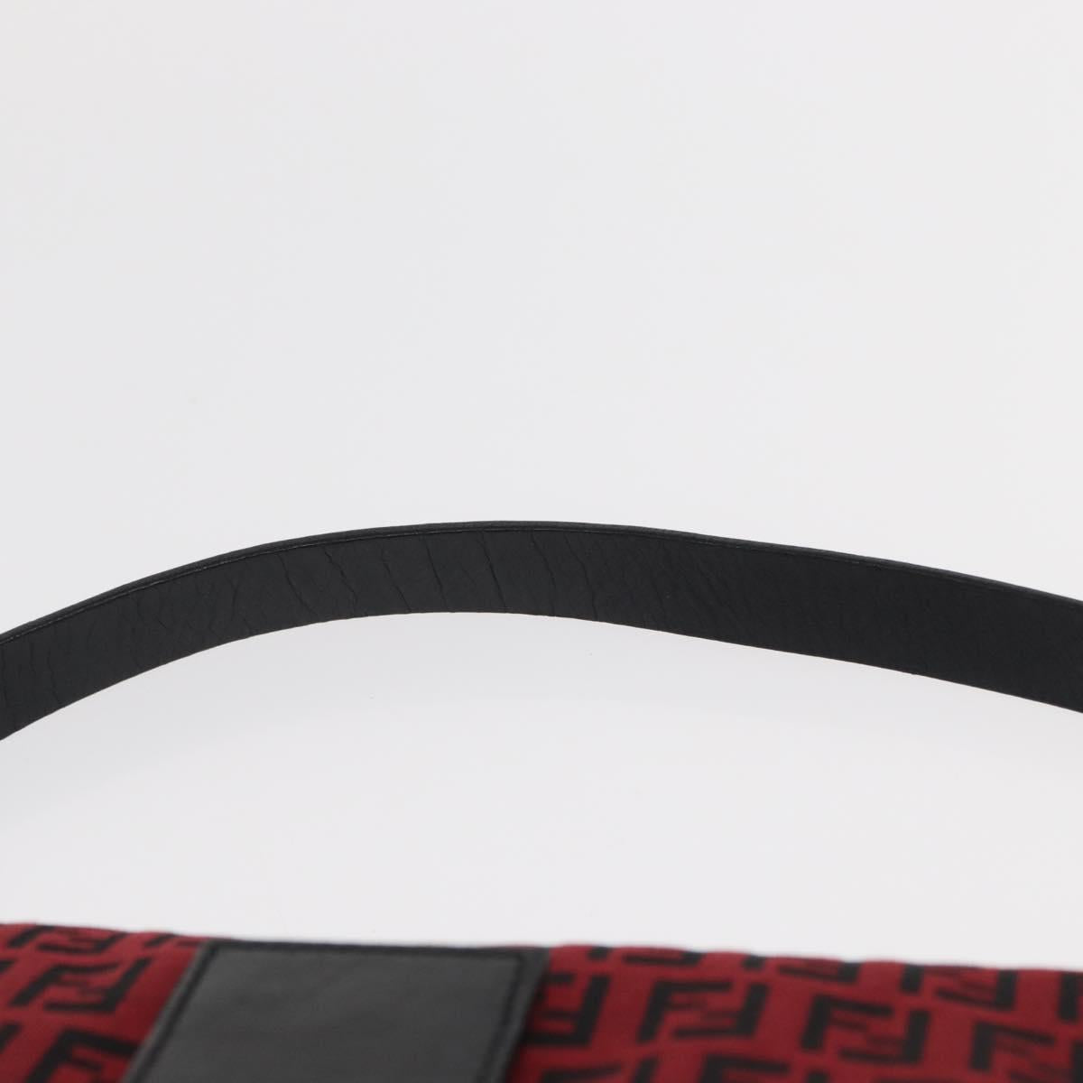 FENDI Zucchino Canvas Mamma Baguette Shoulder Bag Red Silver Auth 151195SAM
