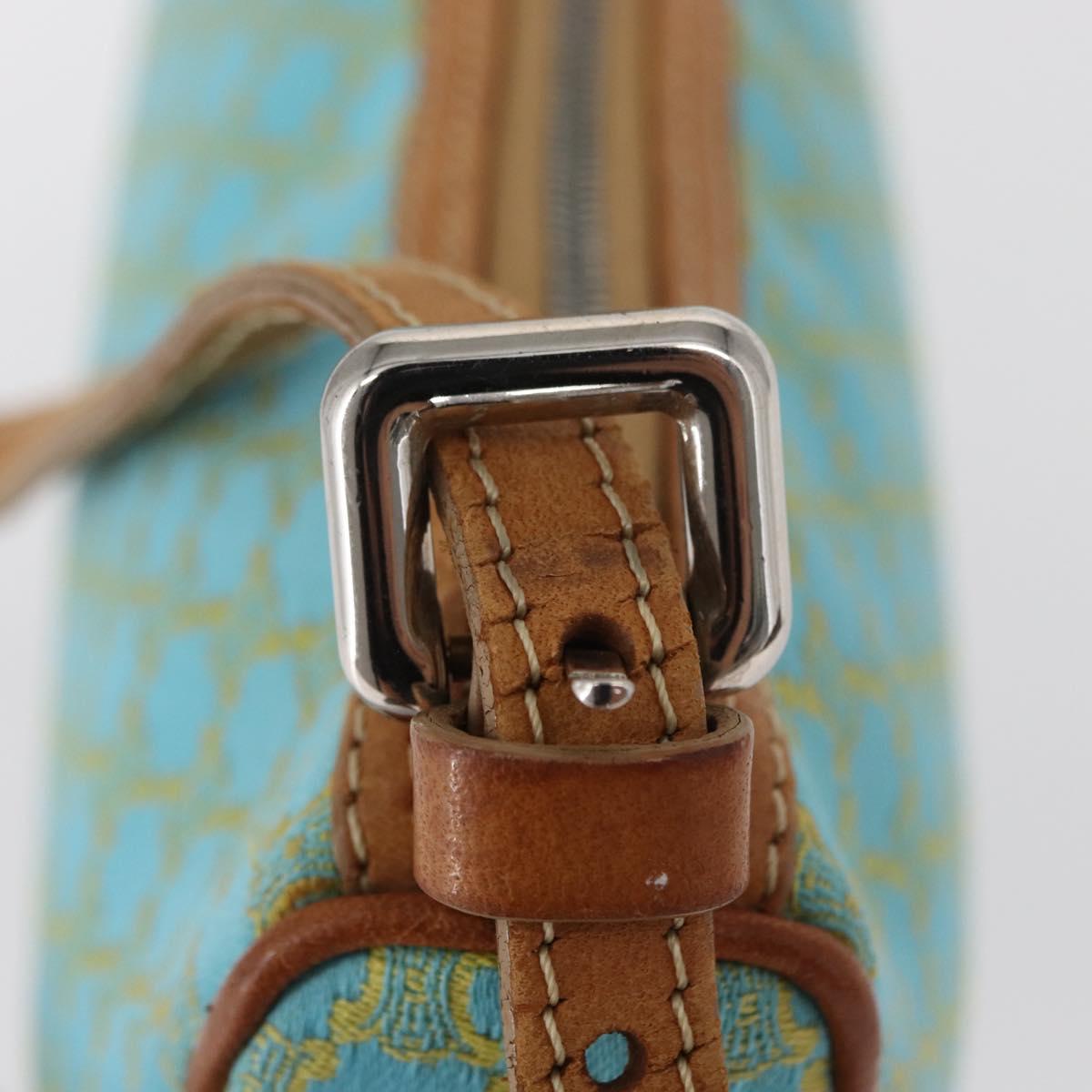 CELINE Macadam Canvas Accessory Pouch Turquoise Blue Silver Auth 151197A
