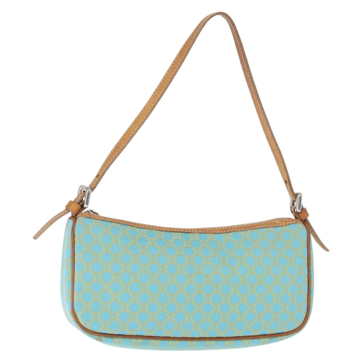 CELINE Macadam Canvas Accessory Pouch Turquoise Blue Silver Auth 151197A
