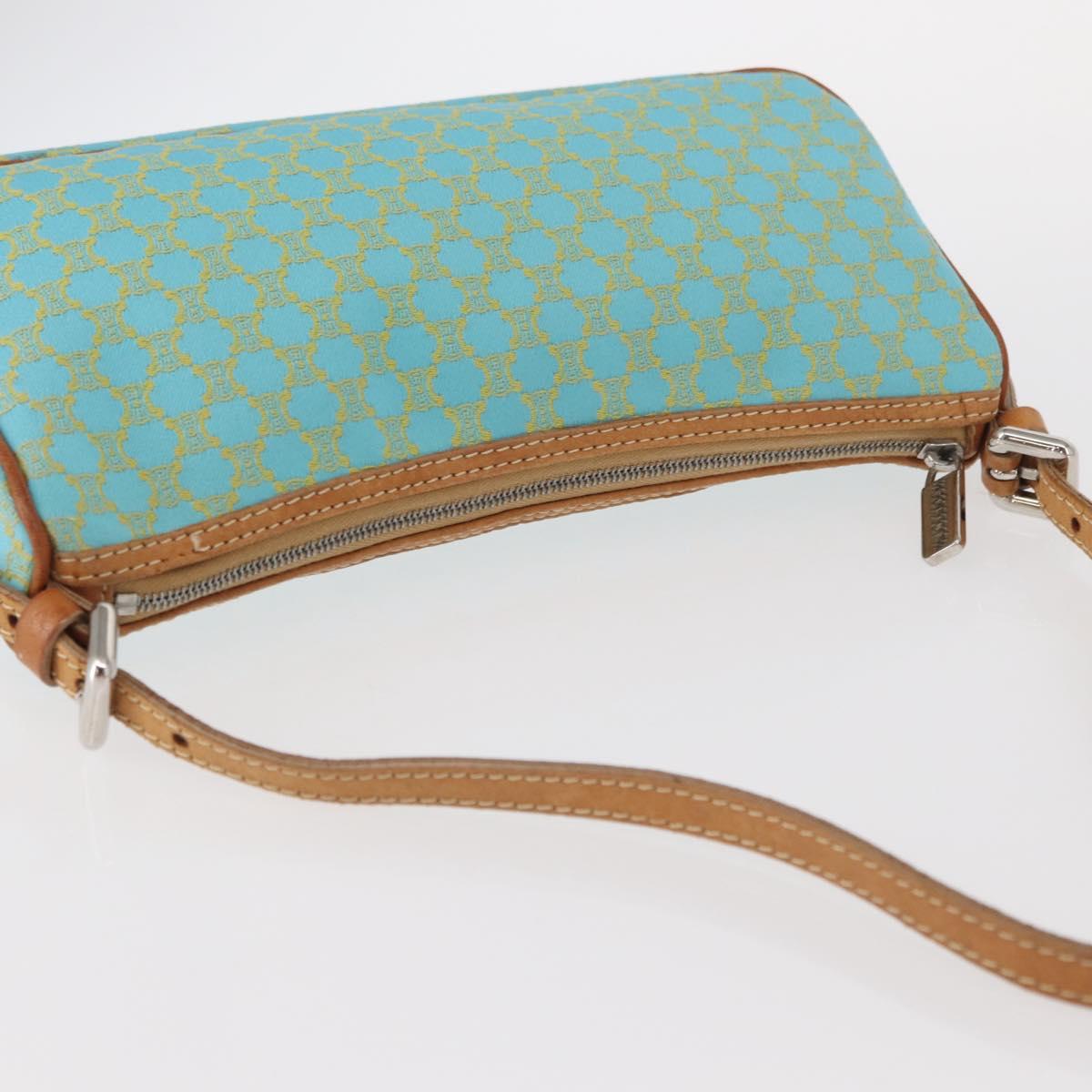 CELINE Macadam Canvas Accessory Pouch Turquoise Blue Silver Auth 151197A
