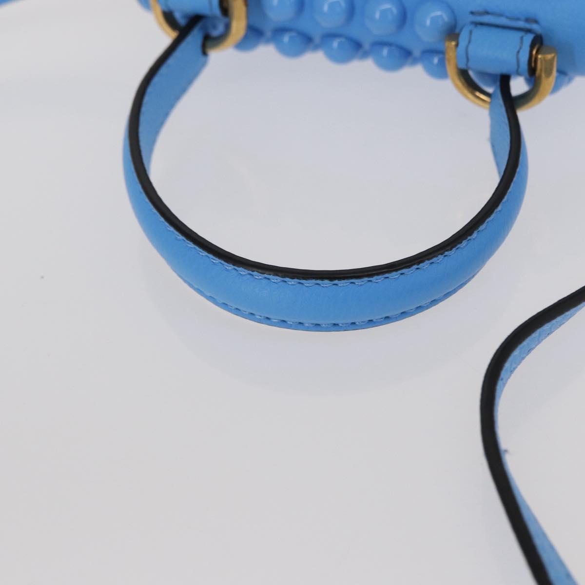 VERSACE Phone Pouch Shoulder Bag Leather 2way Light Blue Gold Auth 151198V