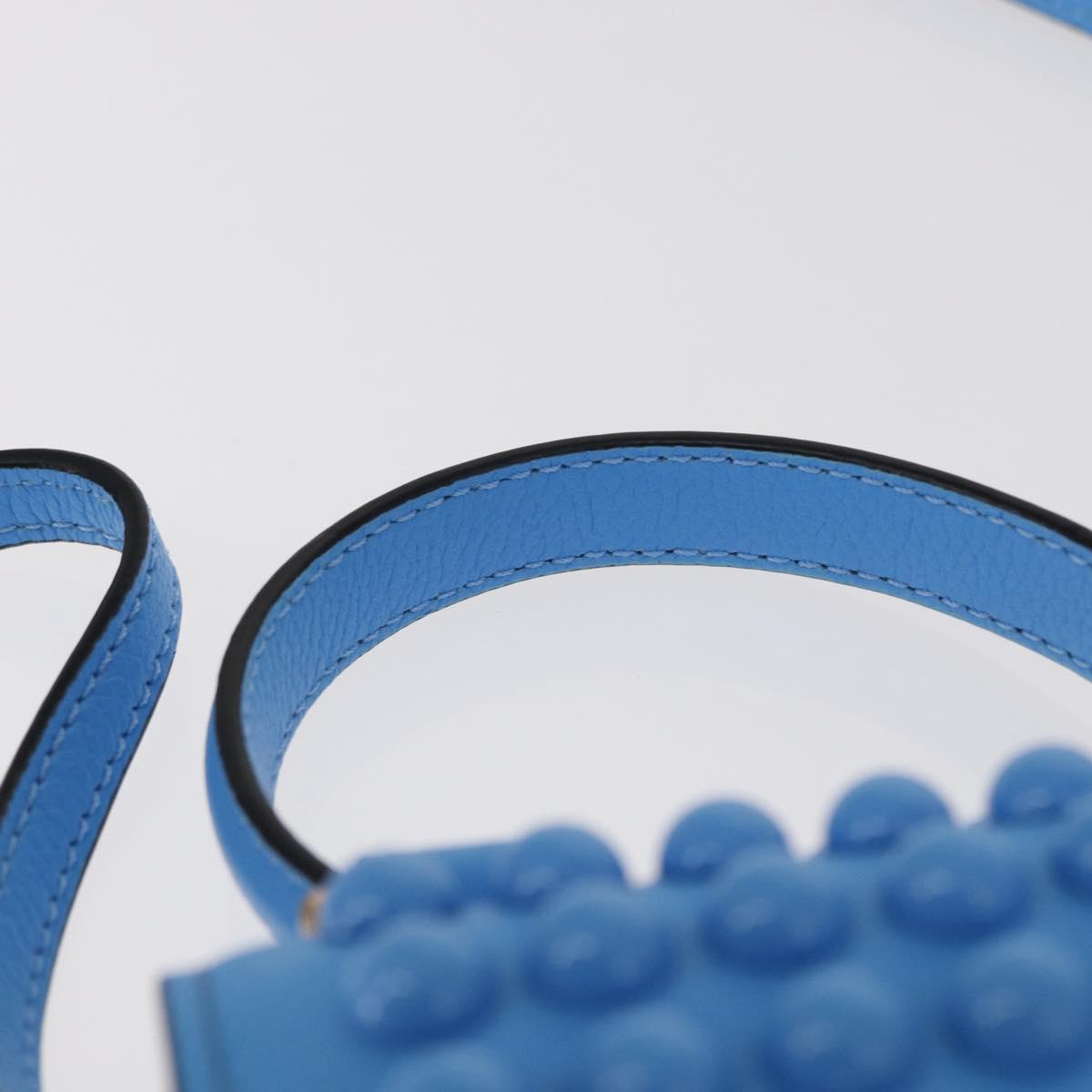 VERSACE Phone Pouch Shoulder Bag Leather 2way Light Blue Gold Auth 151198V