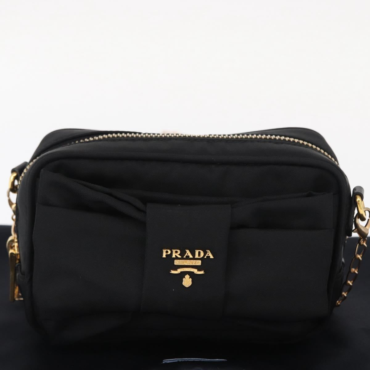 PRADA Chain Shoulder Bag Nylon Black Gold Auth 151199V
