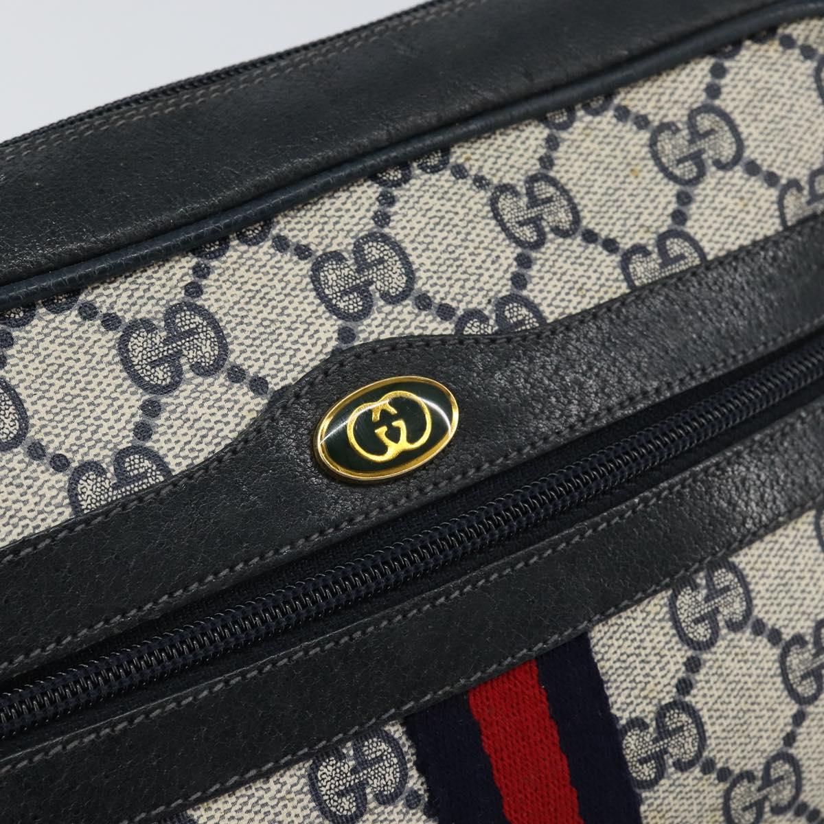 GUCCI GG Supreme Sherry Line Bag PVC Leather Navy Gold 56 02 004 Auth 151234