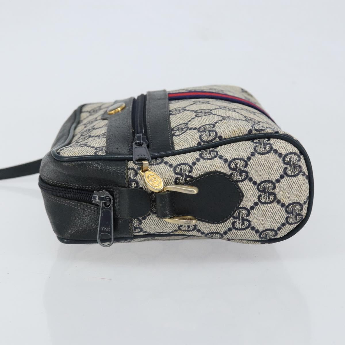 GUCCI GG Supreme Sherry Line Bag PVC Leather Navy Gold 56 02 004 Auth 151234