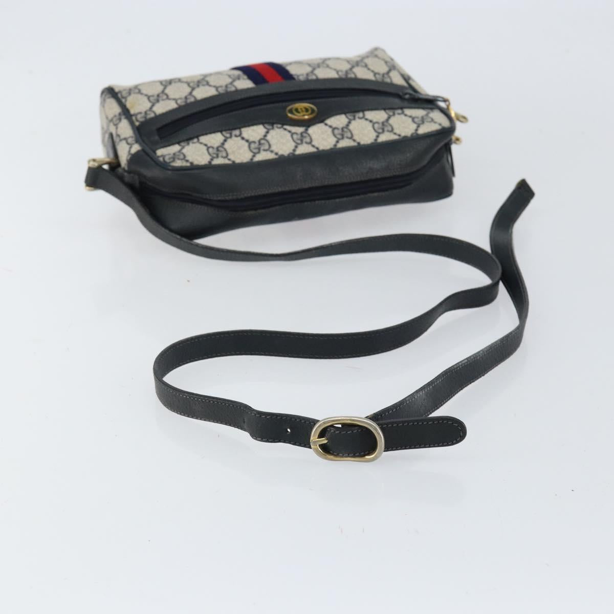 GUCCI GG Supreme Sherry Line Bag PVC Leather Navy Gold 56 02 004 Auth 151234