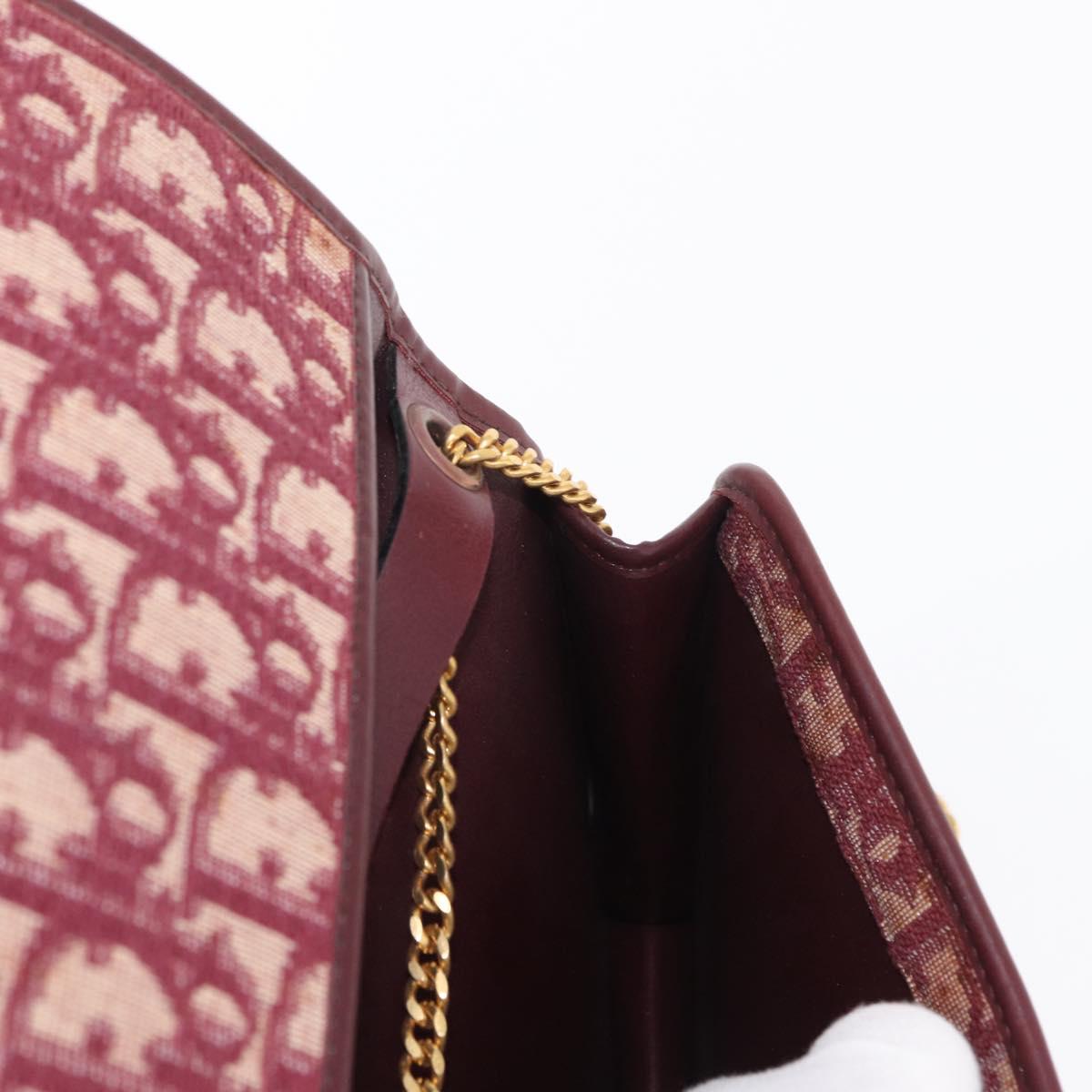 Christian Dior Trotter Canvas Chain Shoulder Bag Red Gold Auth 151235