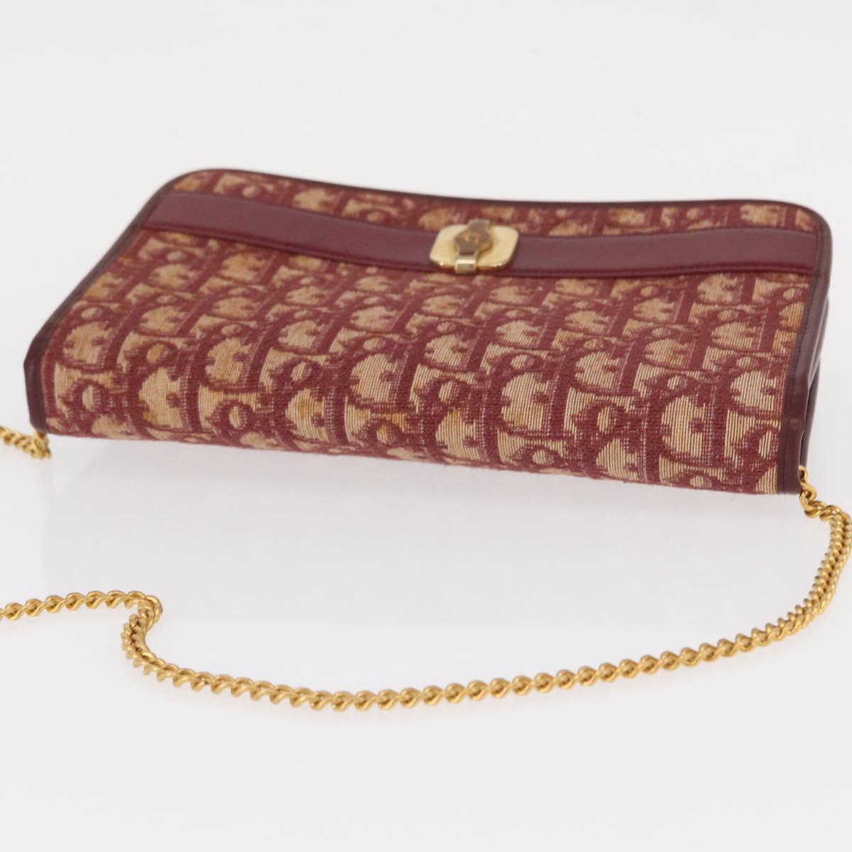 Christian Dior Trotter Canvas Chain Shoulder Bag Red Gold Auth 151235