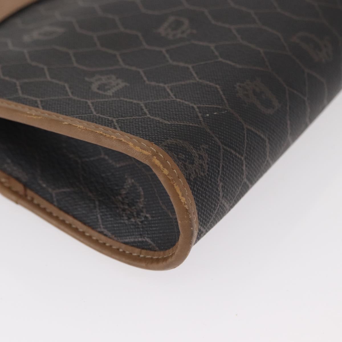 Christian Dior Honeycomb Canvas Chain Shoulder Bag PVC Black Gold Auth 151236