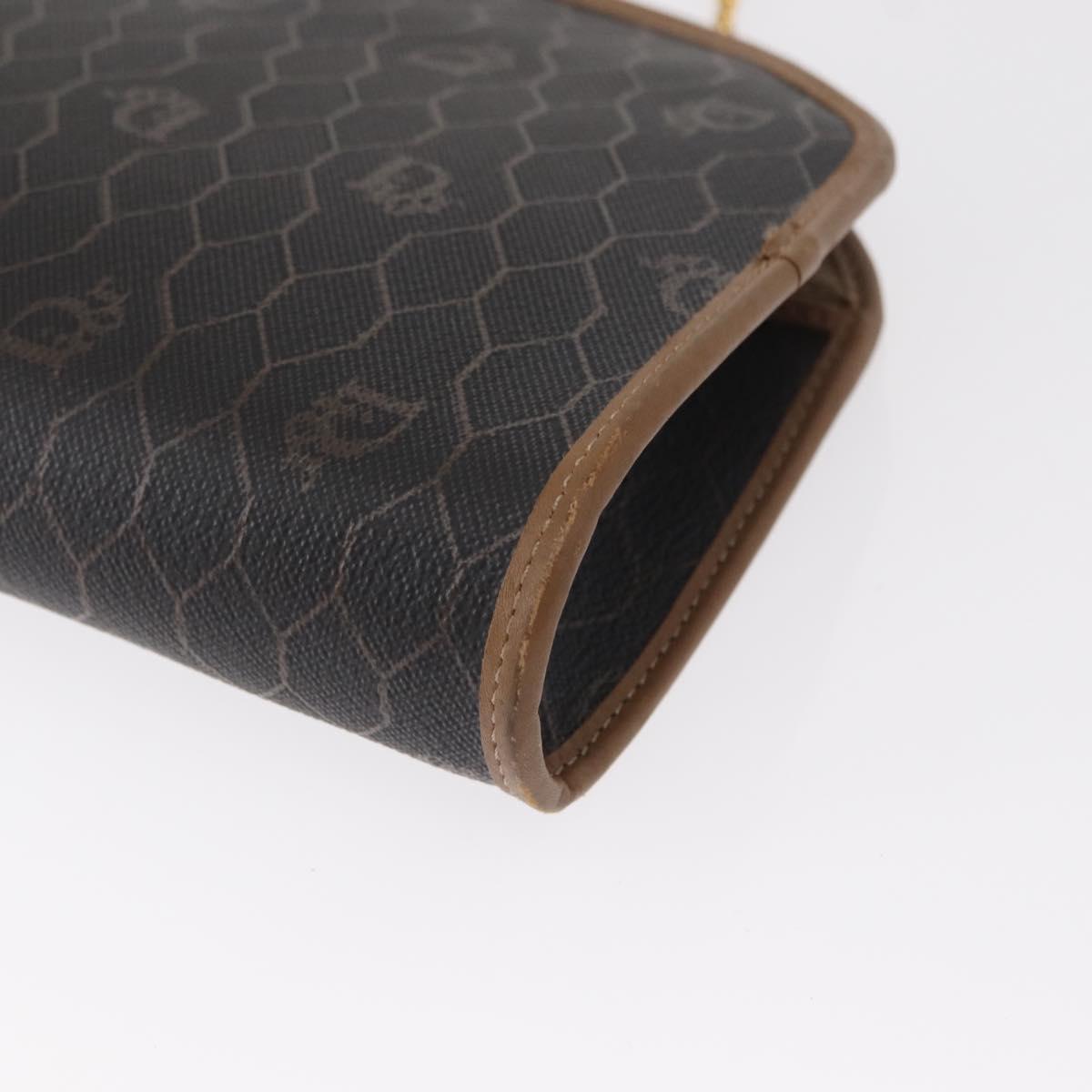 Christian Dior Honeycomb Canvas Chain Shoulder Bag PVC Black Gold Auth 151236